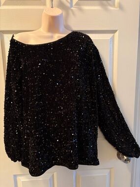 Black Sequin off shoulder Long Sleeve Top